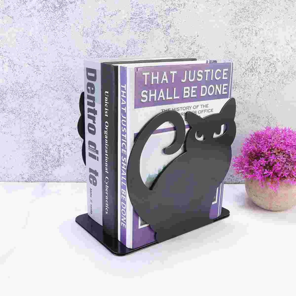 2 Pc Cat Bookend Bookends Frame Support Organizer Library Decor Organiser