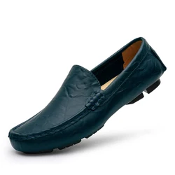 Big Size 48 49 50 Mens Leather Shoes Casual Slip On Men Driving Shoes Soft Comfortable Black Blue Spring Summer