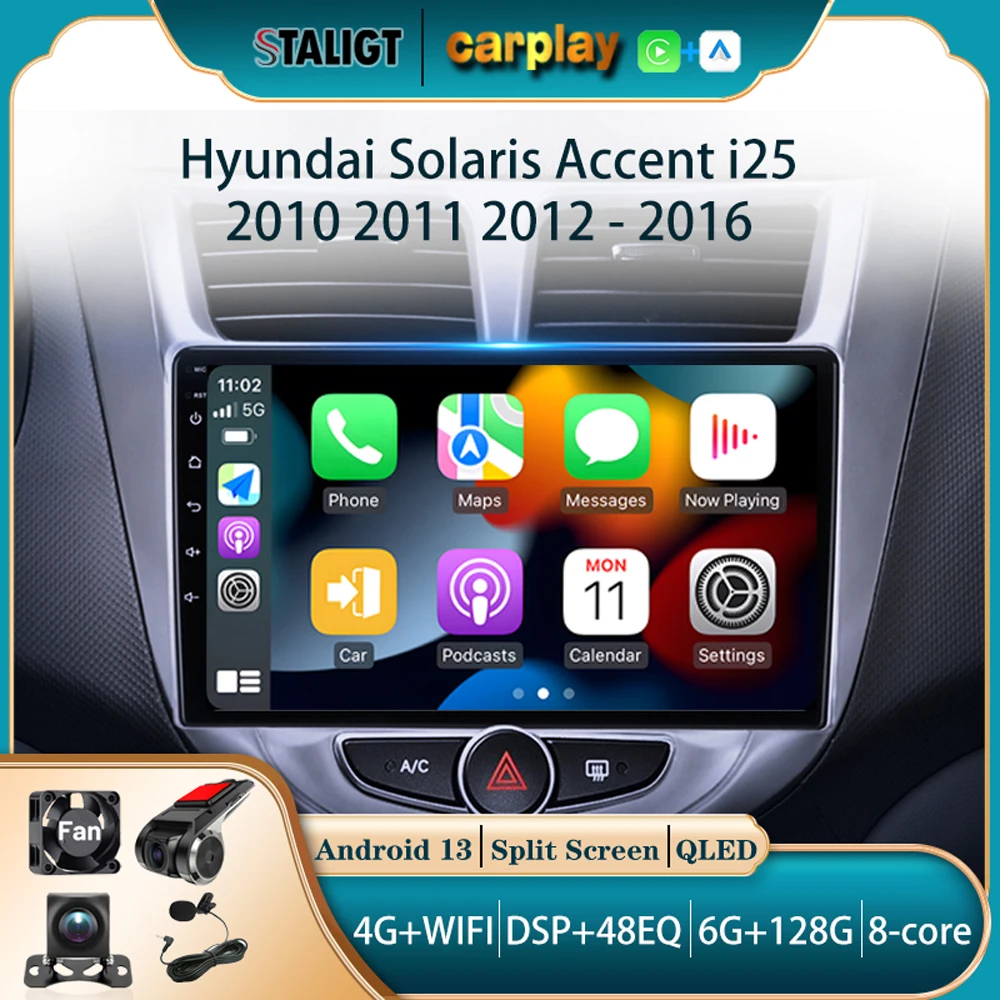 

2Din Android Carplay Android Auto Wireless Multimedia Automotive Car Radio For Hyundai Solaris 1 Accent i25 2010-2016 Autoradio