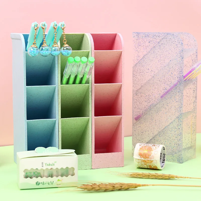 

1pcs Pen Holders Multi-function Desktop Obliquely Inserted 4 Grid Office School Storage Case Desk Pen Pencil Organizer