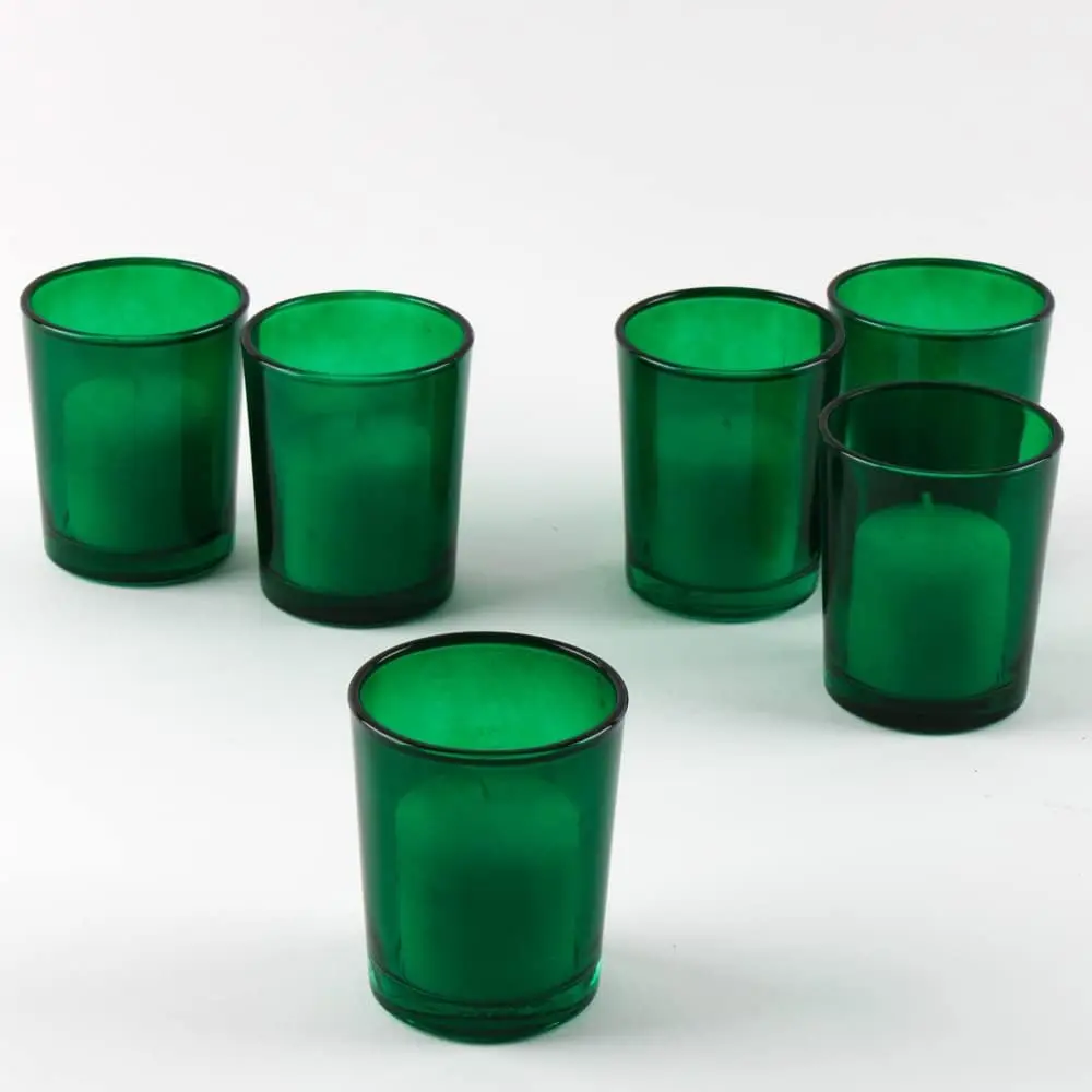 

Set of 144 Green Colored Glass Votive Candle Holders Not Dishwasher or Detergent Safe 3/16 Inch Thick Premium Quality Glass