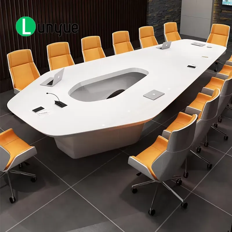 Modern White Conference Table Wooden Panel Design 8 Seats Office Hotel Hospital Workshop Meeting Desk Durable Furniture