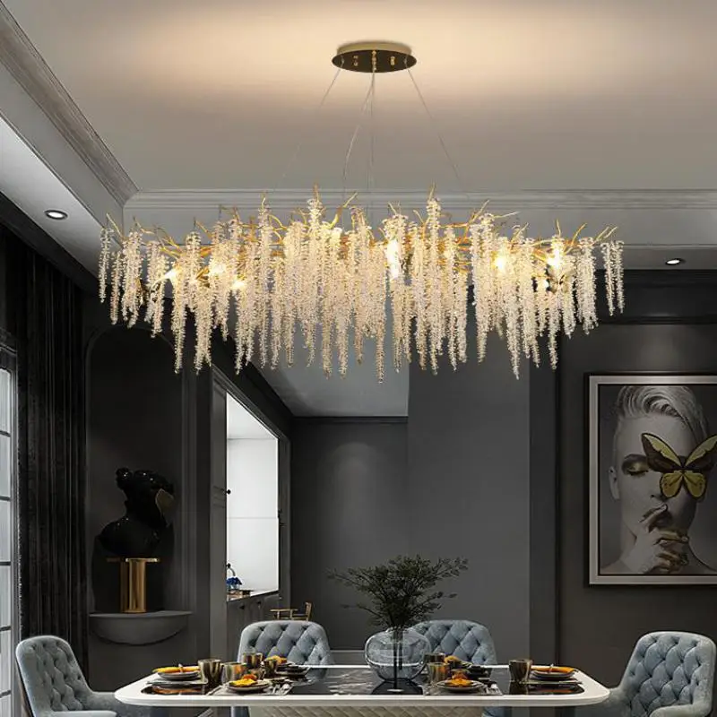 

LED Postmodern Luxury Chandelier Villa Model Room Living Room Dining Room Bedroom Light Creative Tassel Branch Crystal Chandelie