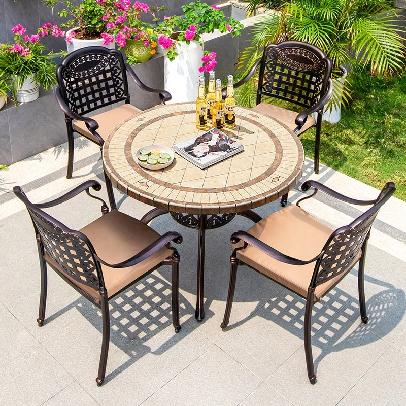 *r for Modern Fashion Ceramic Tile Outdoor Furniture Waterproof Rustproof Garden Courtyard Table and Chair Set for Patio Dining&