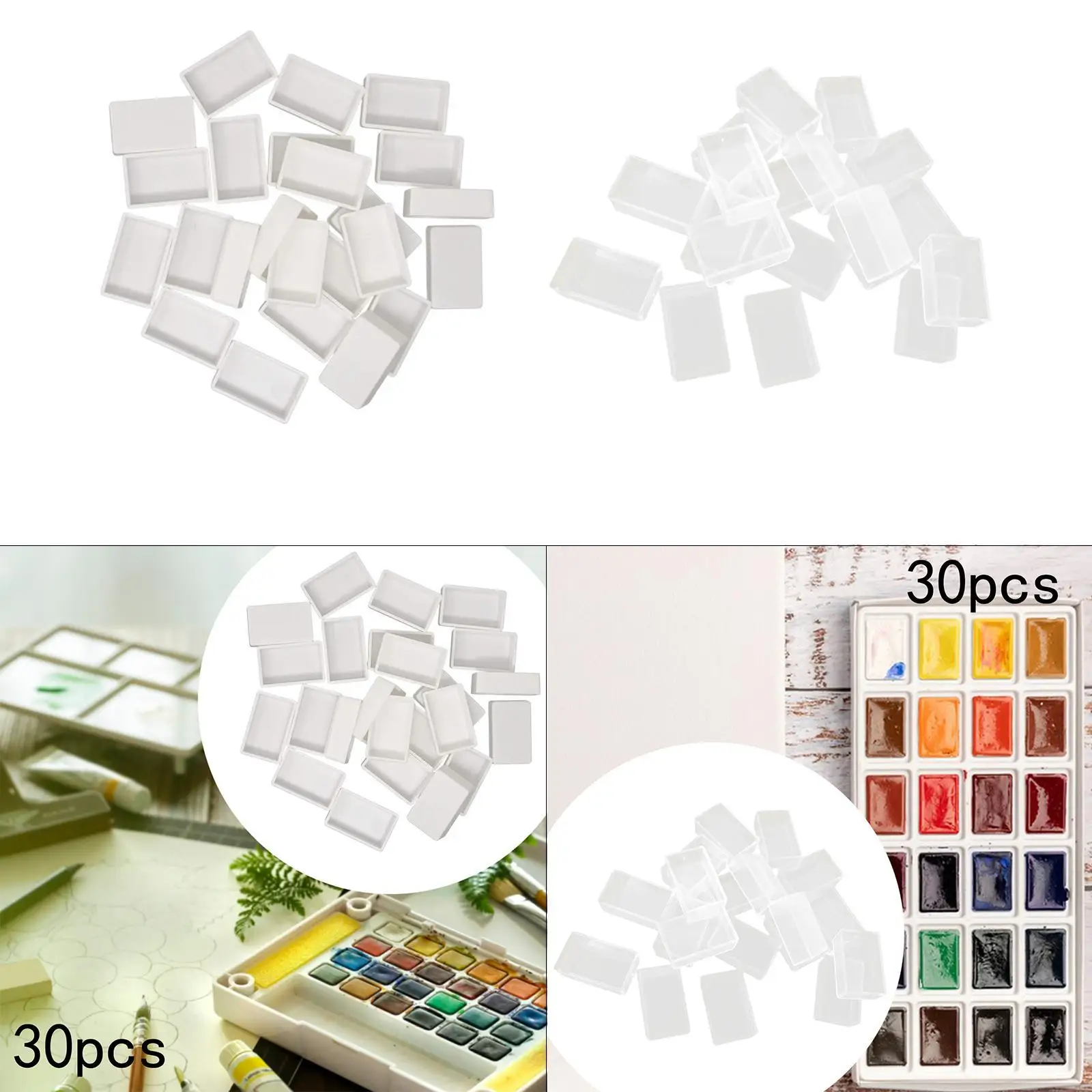 30Pcs Empty Artist Paint Watercolor Full Pans Containers Portable Water Color Pallet Pans Boxes for Adults Art Drawing Kids