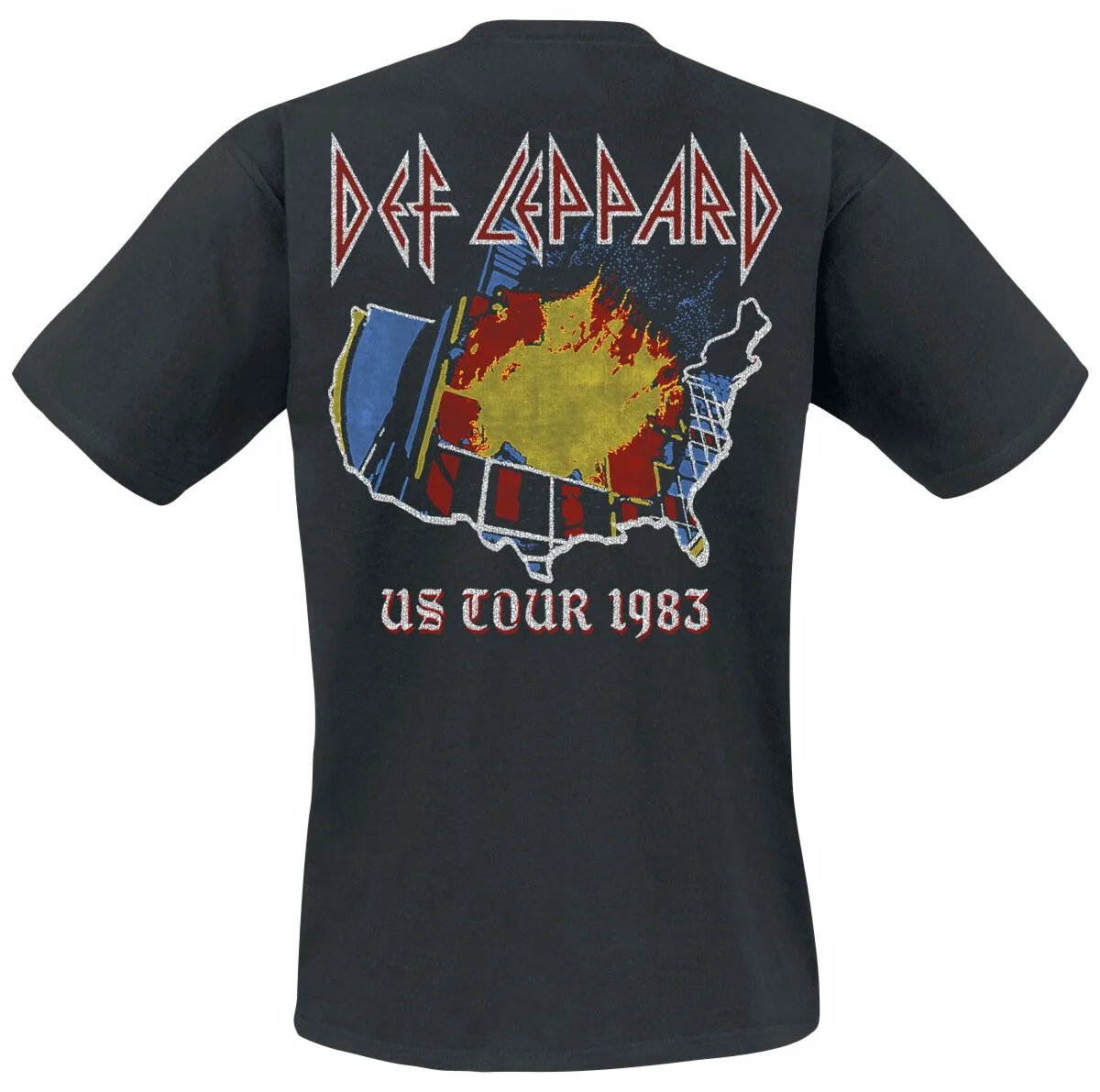 Unisex schwarzes Baumwoll-T-Shirt Def Leppard Hysteria mit Leopardenmuster im 80er-Jahre-Glam-Metal-Stil – Detail 6
