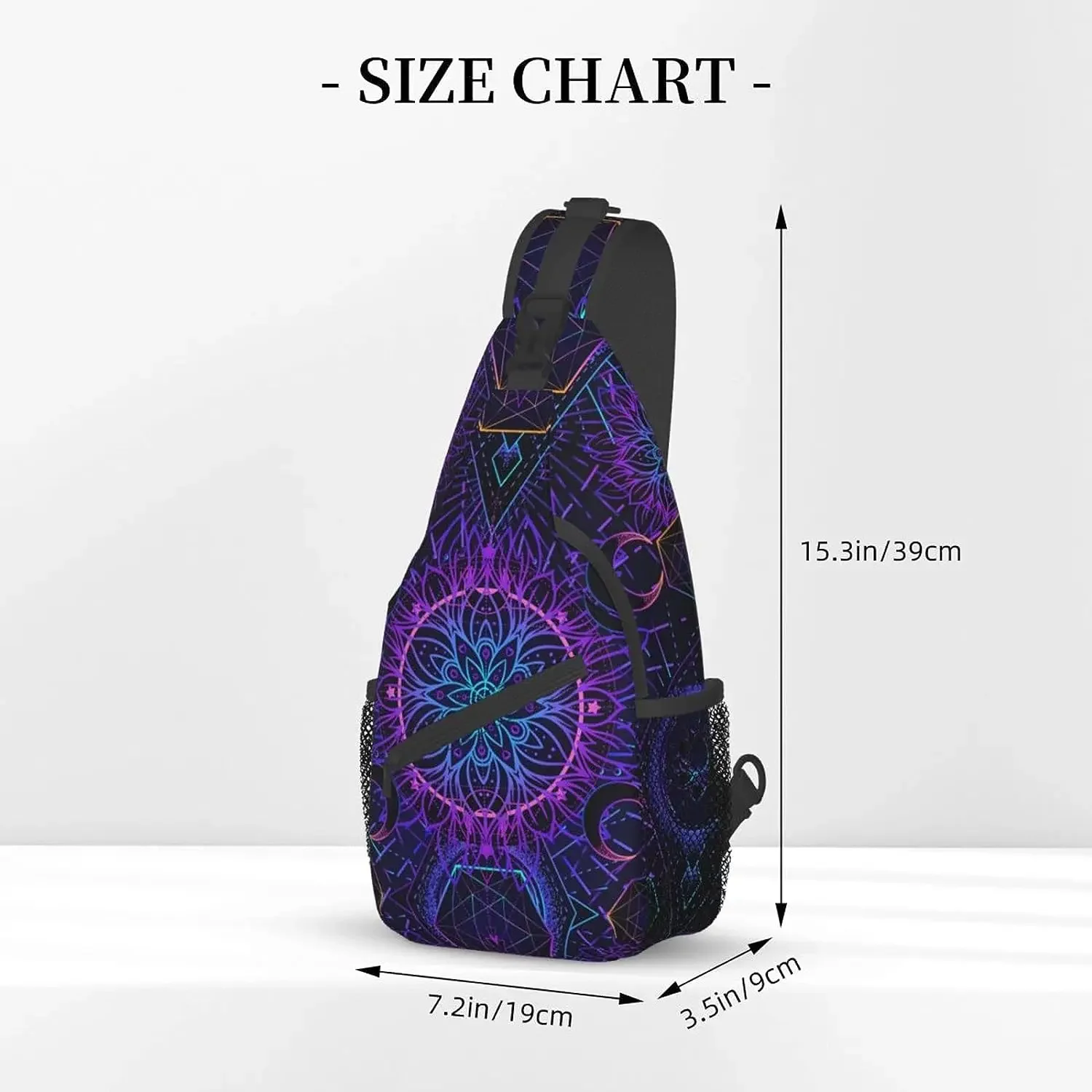 Geometry Moon Tattoo Mandala Mysticism Sling Backpack Crossbody Sling Bag Travel Chest Daypack Hiking Shoulder Bag