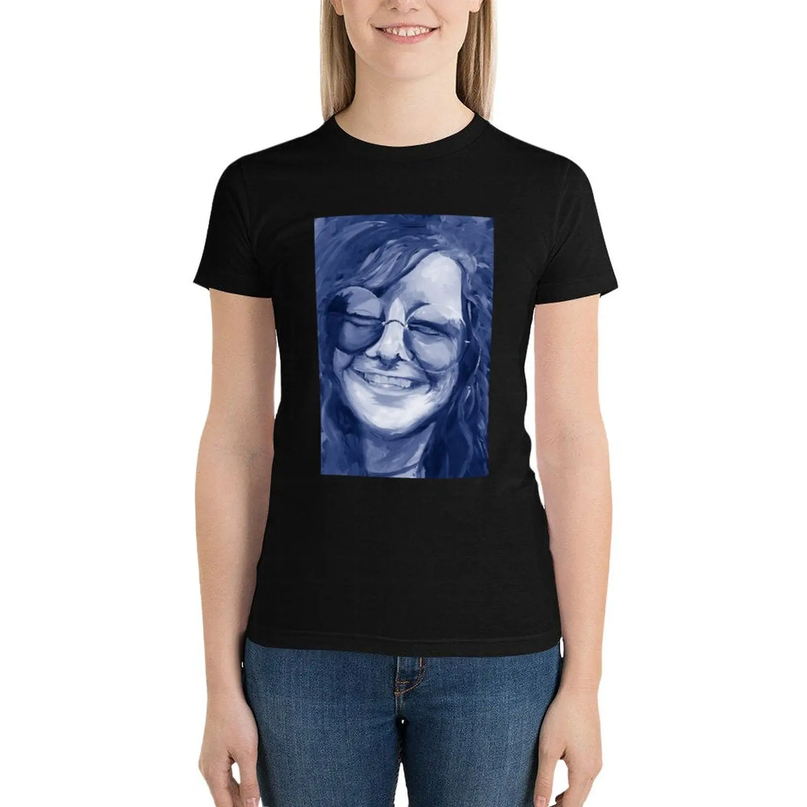 

Janis Joplin Blue T-Shirt female animal print shirt for girls hippie clothes Women's t-shirt