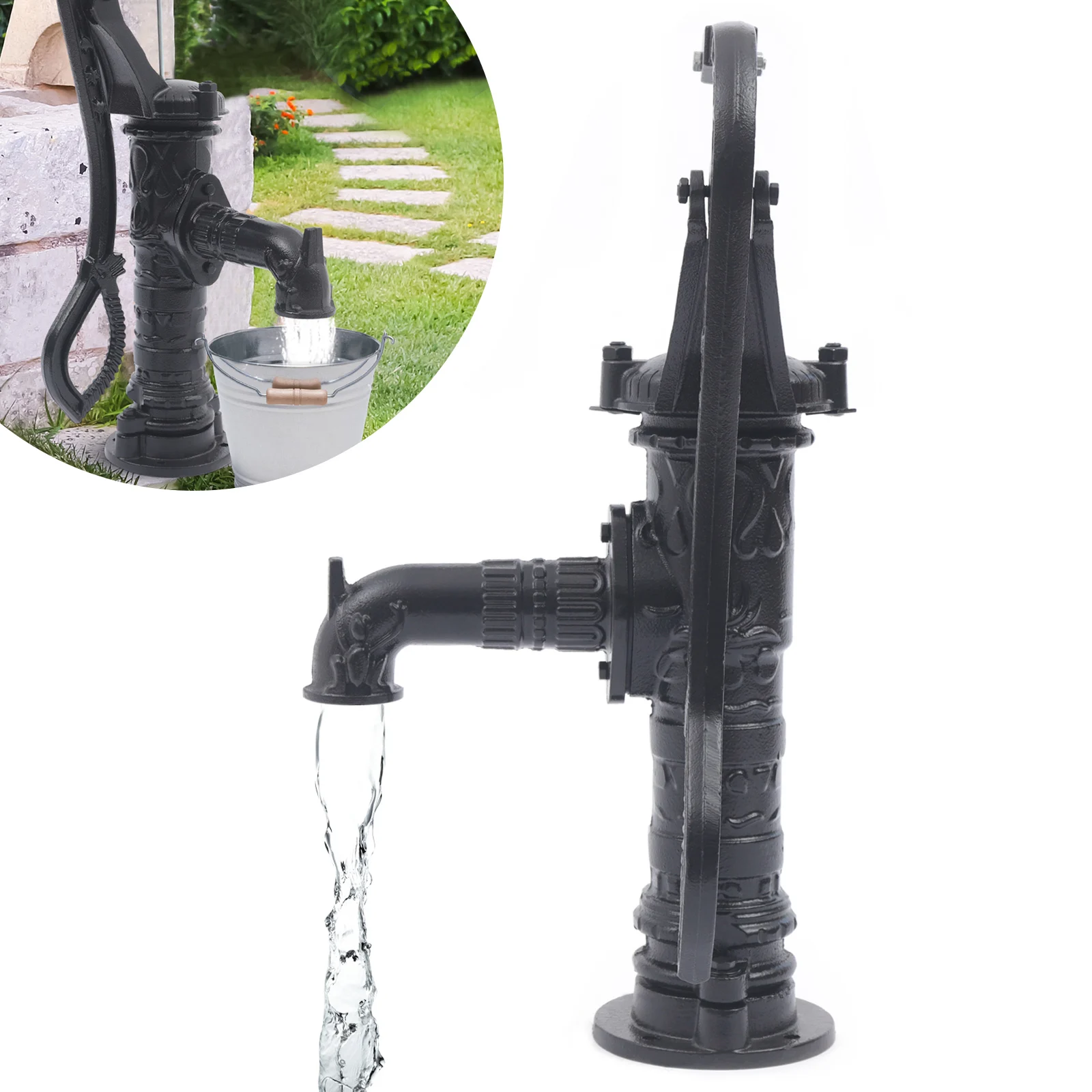 

Черный чугунный ручной кувшин для воды в стиле ретро, всасывающий насос для двора, сада, фермы, орошения, диапазон всасывания 6 м, высота 69 см