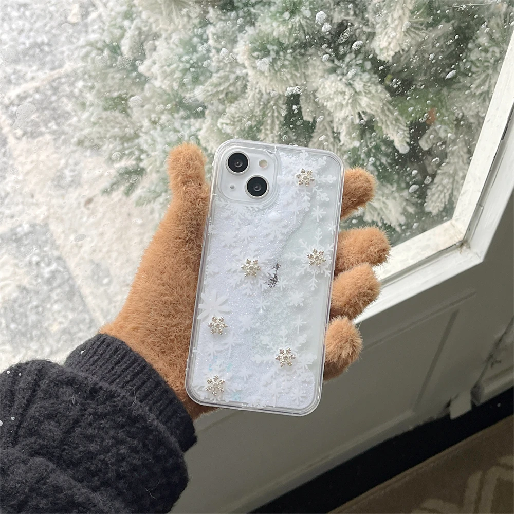 Glitter Snowflake Liquid Quicksand Phone Case For iPhone 13 12 14 Plus 15 16 Pro Max 11 Santa Claus Snowman Christmas Cover