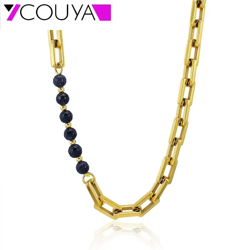 Stainless steel Crystal necklaces colorful Geometric round stone gold chain necklace Vintage Jewelry collares de moda 2024 mujer