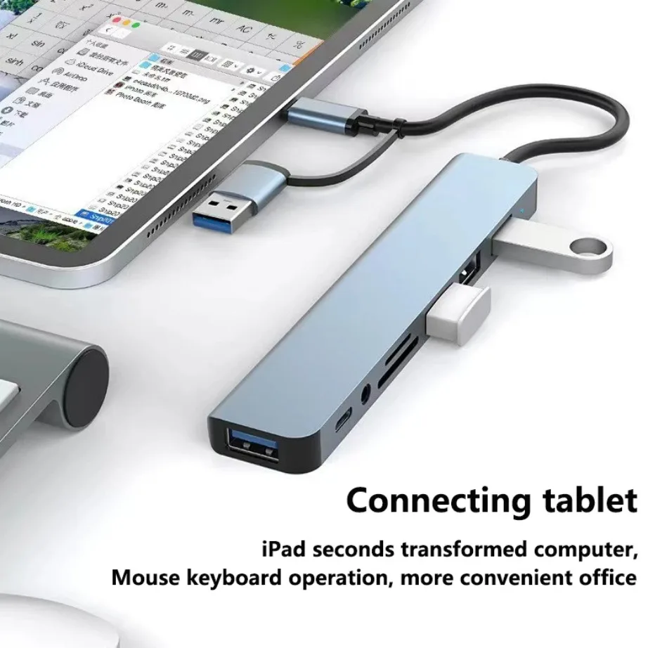 YIGETOHDE 8 in 2 Ports Type C Hub Concentrator Docking USB 3.0/2.0 Multi Adapter SD TF Card Reader Audio Extender Splitter