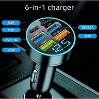 6 In 1 Fast Charging Car Charger PD QC3.0 USB C Digital Display For iPhone Samsung Vivo OPPO Oneplus Car Mobile Phones Adapter