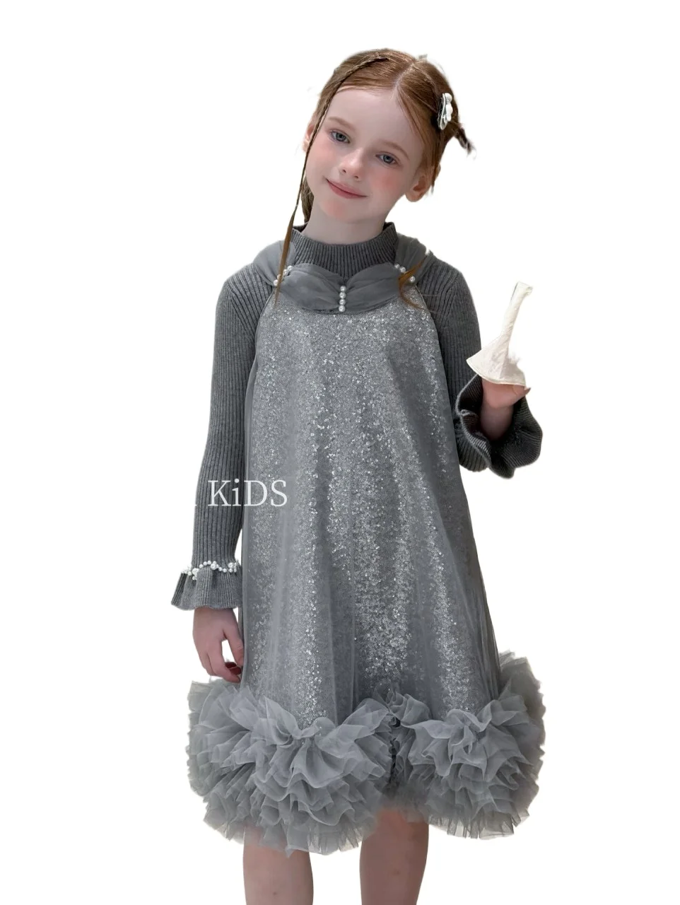 2026 New Autumn Winter Girls 2‑Piece Outfit Sequin Tulle Princess Dress Vest Gown With Long Sleeve Undershirt Set For Kids Girls