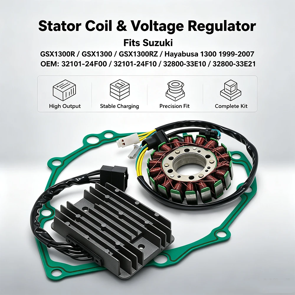 Motorcycle Stator Coil & Regulator Rectifier & Gasket Generator Cover Set For Suzuki GSX1300R GSX1300RZ GSX1300 Hayabusa 1300