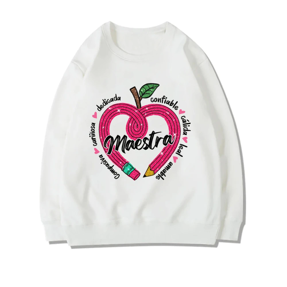 Casual Pencil&MAESTRA Print Teachers Girl Sweatshirt Casual Long Sleeve Women T-shirts Round Neck Hoodie Fashion Teacher Clothes