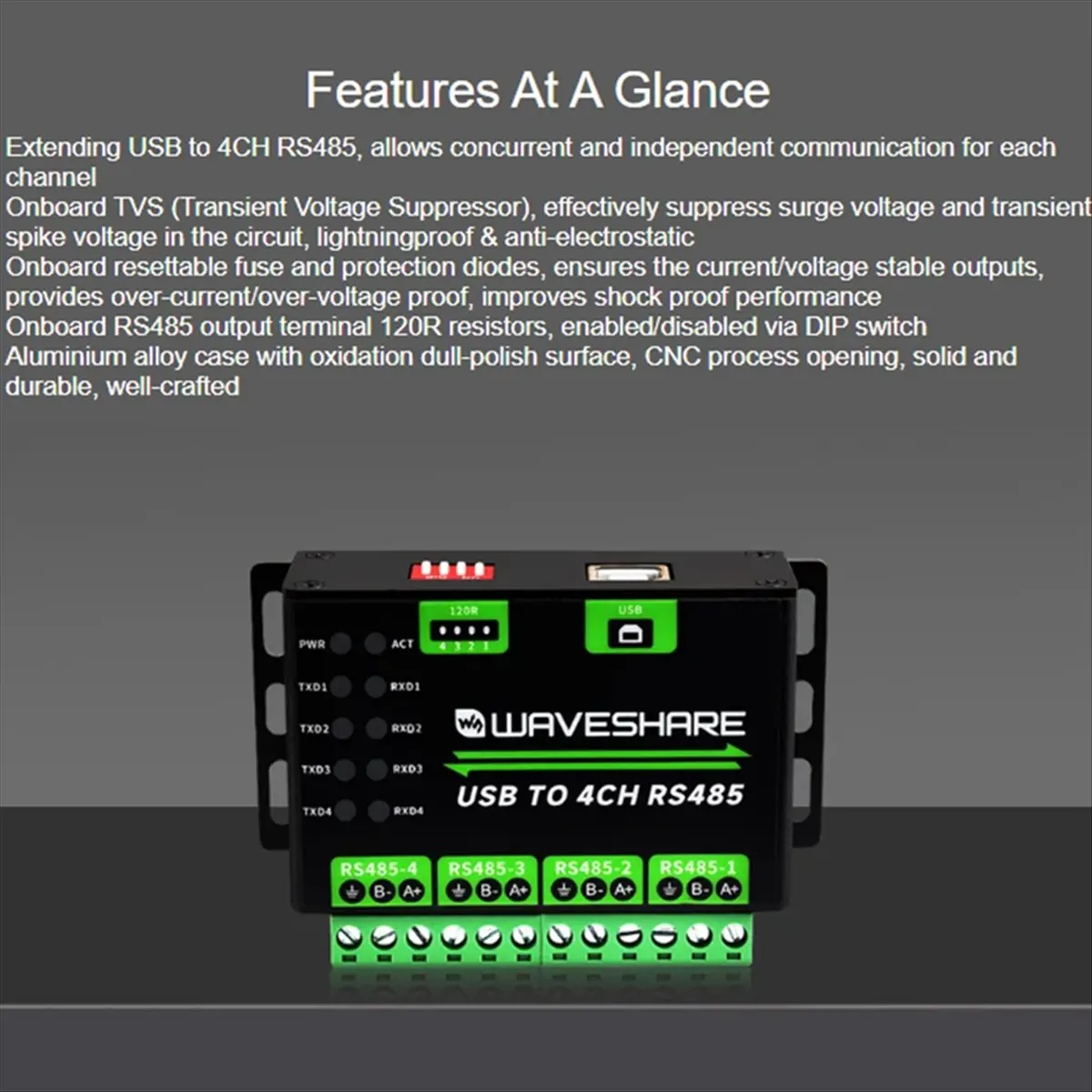 AA80  USB to 4Ch RS485 Converter Industrial Grade Universal Serial Communication Multi Protection Circuits