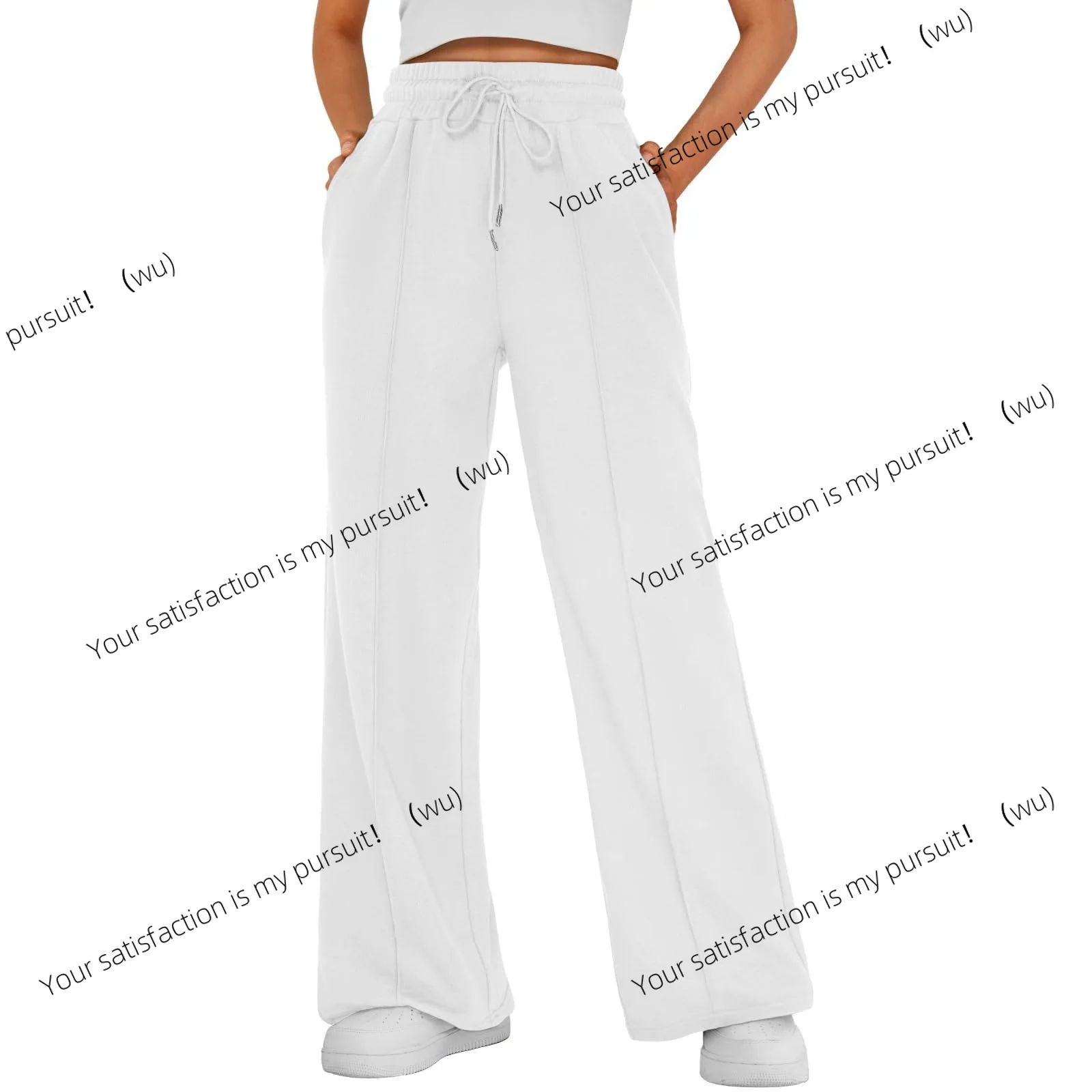 Celana panjang lurus warna polos dengan potongan pinggang sedang, celana kasual yang ramping.