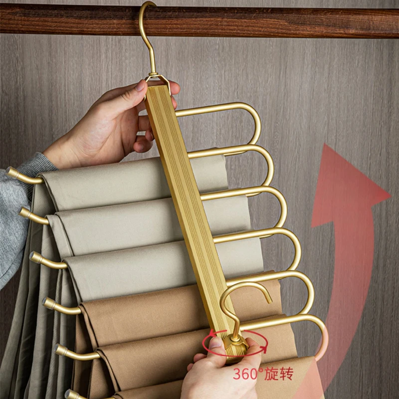 6 in 1 Magic Trouser Hangers Folding 360° Rotatable Pant Tie Scarf Storage Rack Aluminium Alloy Hanger Pant Organizer Space Save