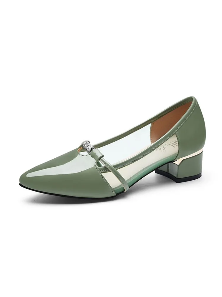 Women Fashion Green Patent Leather Spring & Summer Slip on Square Heel Shoes Lady Casual Plus Size Office Work Pumps Zapatos B64