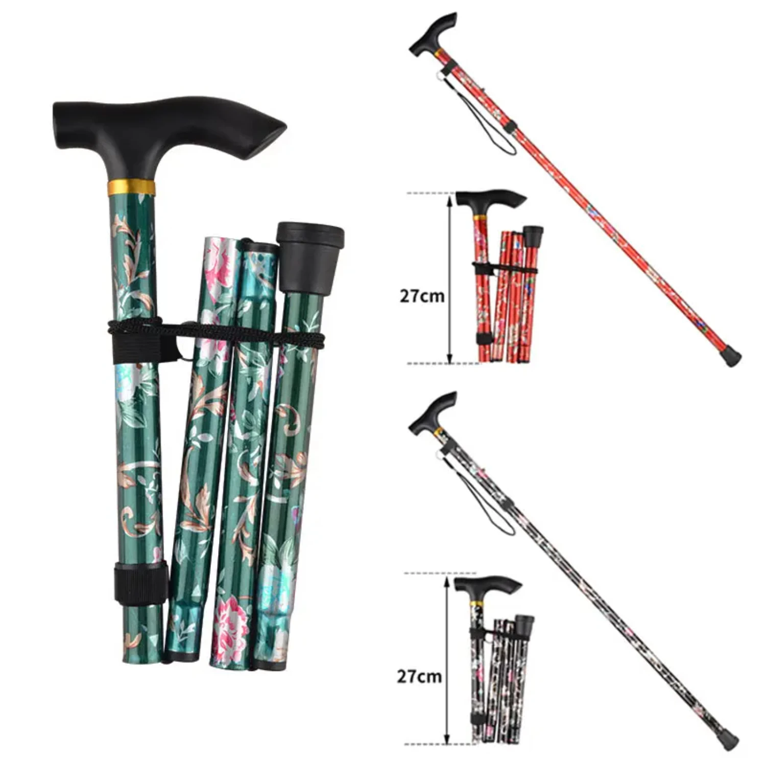 

Hiking Camping Mountaineering Poles Printing Walking Stick Telescopic Baton Trekking Poles Folding Cane Crutches Pole Unisex