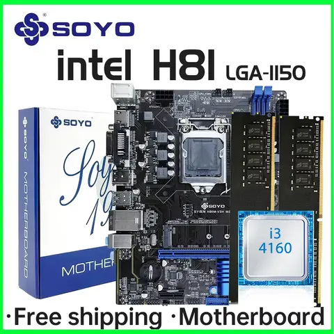 SOYO H81 Motherboard With RAM DDR3 8G*2 i3 4160 CPU LGA 1150 Support I3 I5 I7 M.2 Slot VGA HDMI-Compatible Gaming Mainboard Set