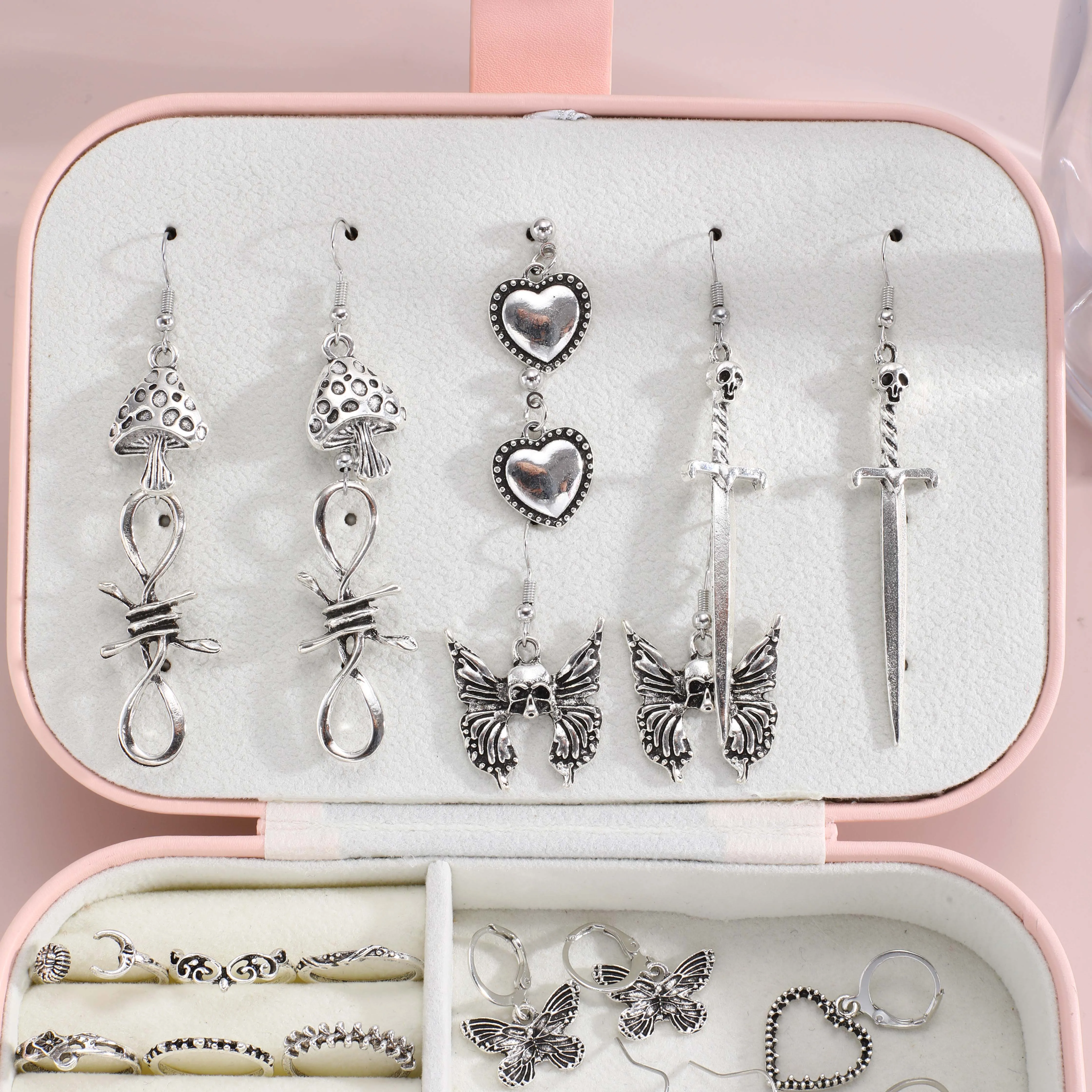 34 Pcs Punk Gothic Earring Ring Multi Piece Set For Women Party And Holiday Wear Trendy Fashion Popular Accessories New 2024