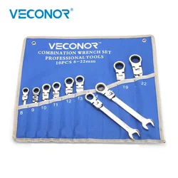 10Pcs Ratchet Wrench Set 8-22mm 72T Ratcheting Flexible Head Mirror Polish Spanner