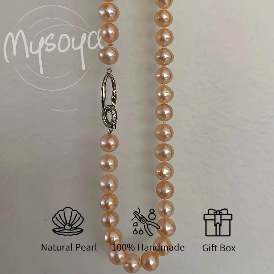 

MYSOYA Freshwater Pearl Necklace 6-8mm Pink Pearl, with Gift Box, Mother's Day Gift, Gift for Birthday/ Wedding/ Anniversary