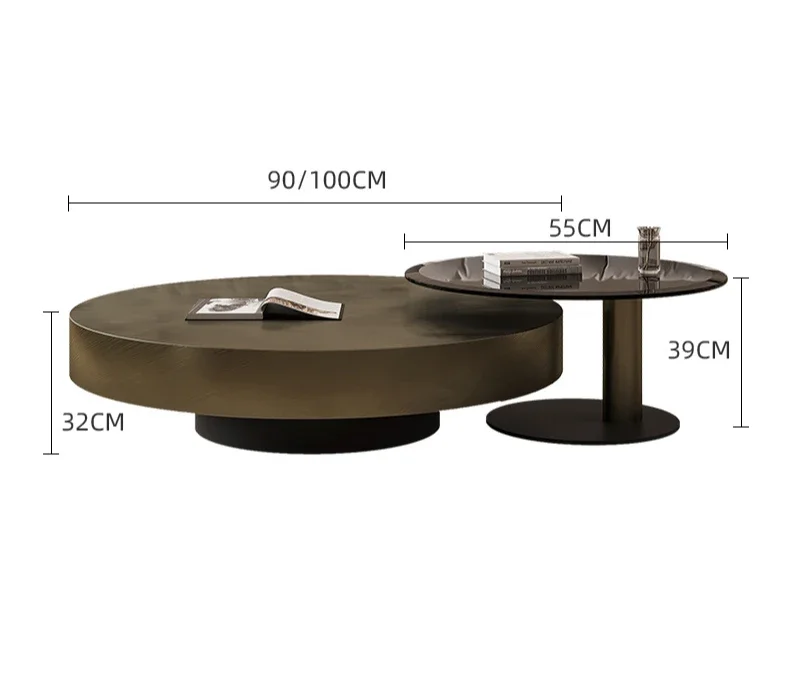 FG17Italian minimalist high-end round few bronze light luxury round brushed stainless steel coffee table