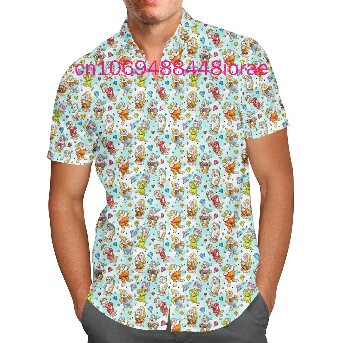 Disney Seven Dwarfs Sketched Hawaiian Shirt Print Fashion Short Sleeve Hawaiian Shirt Summer Tropical Print Vacation Button UP