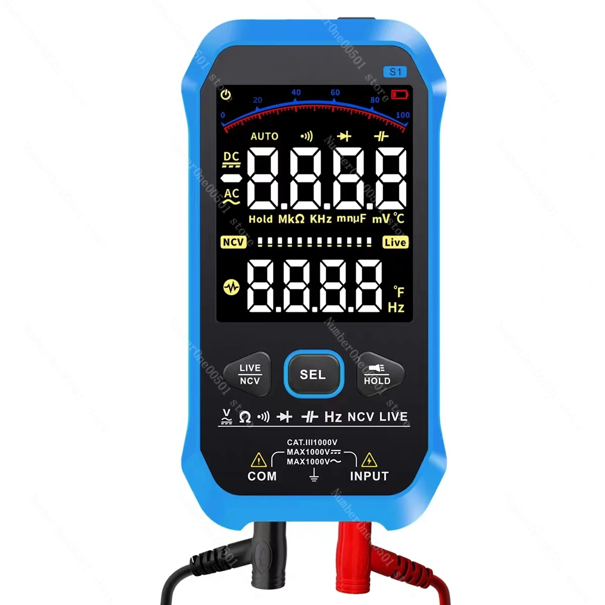 Smart Digital Multimeter 9999 Counts AC DC Voltage Resistance Capacitance Diode NCV Hz Live Wire Color Display Tester