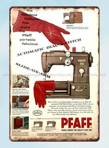 Pfaff Sewing Machine ad 1956 tin sign ornate metal wall art