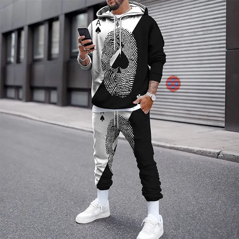 Men's Graphic Poker Hoodies Pants Sets 3D Print Men Sweatshirts Sweatpants Outdoor Street Two Piece Suits Tracksuit Man Clothing