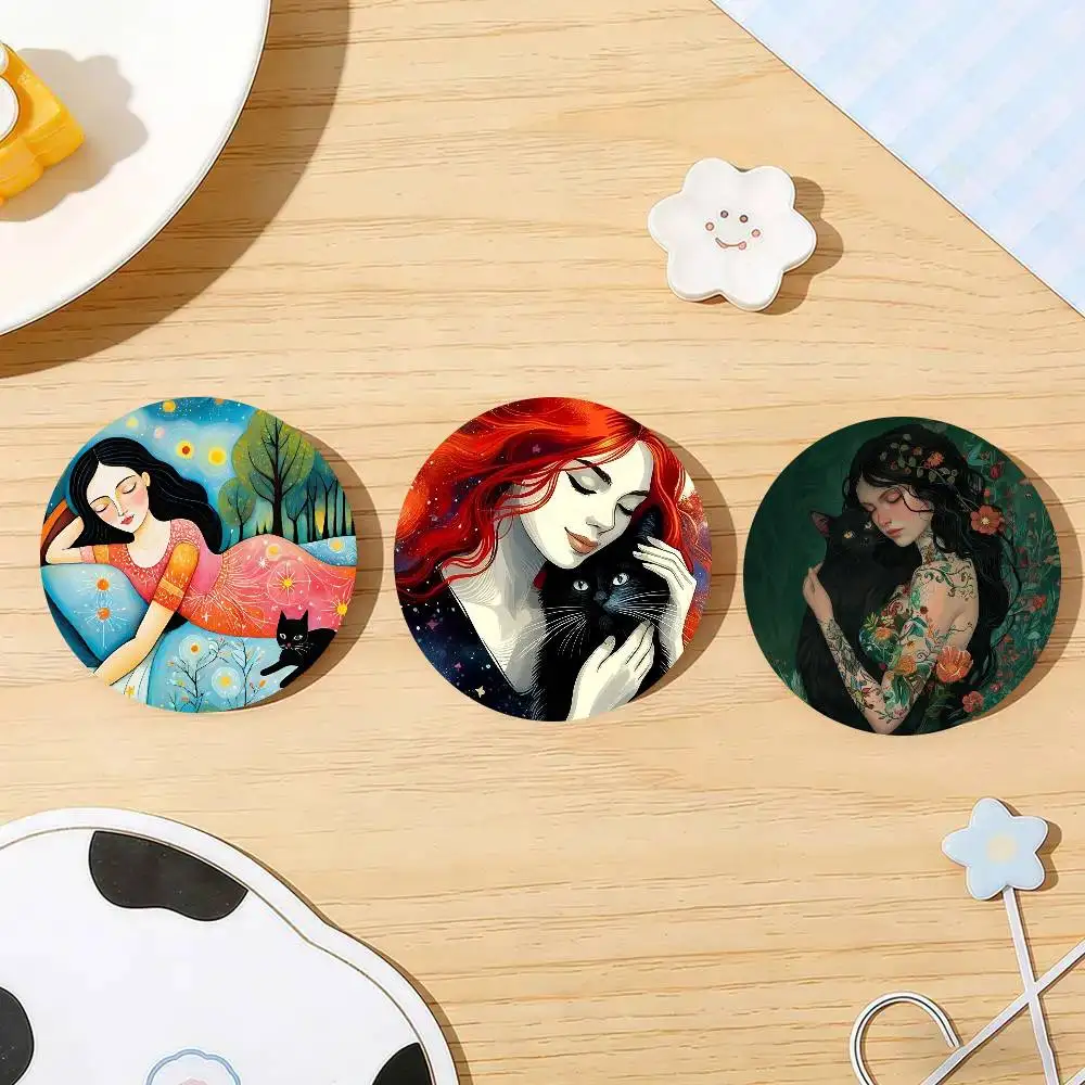 Abstract Woman Bird Cat Flower Fish Couple Badge Tinplate Meme Round Brooch For Hat Bag Creative Lapel Jewelry Accessories Gifts