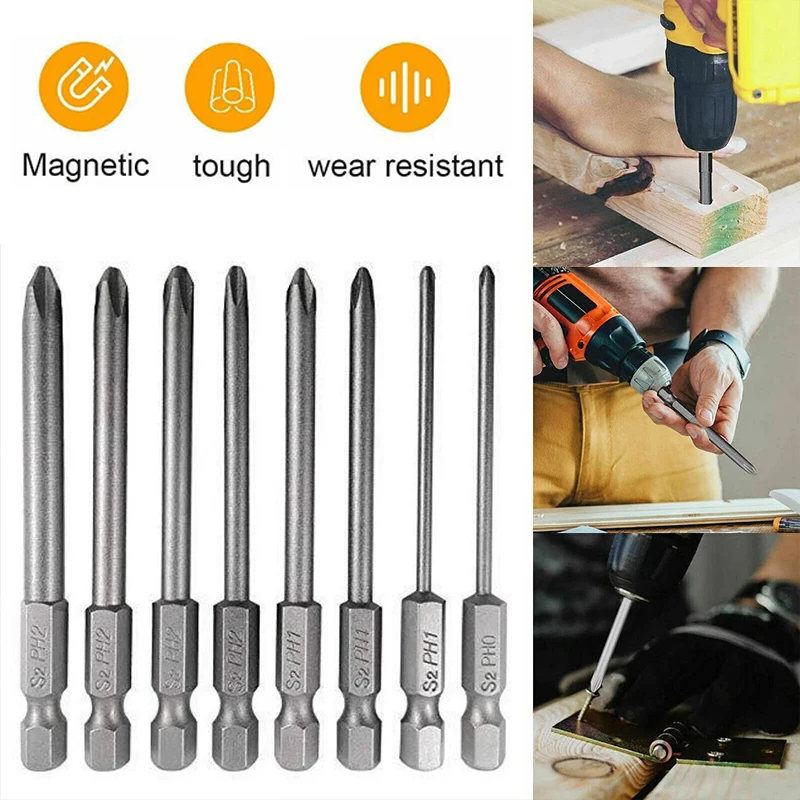 1PC Phillips Screwdriver Bits Cross Head Magnetic Screwdrivers PH00 PH1 PH2 S2 Alloy Steel Hex Shank Hand Tools 50/75/100/150mm