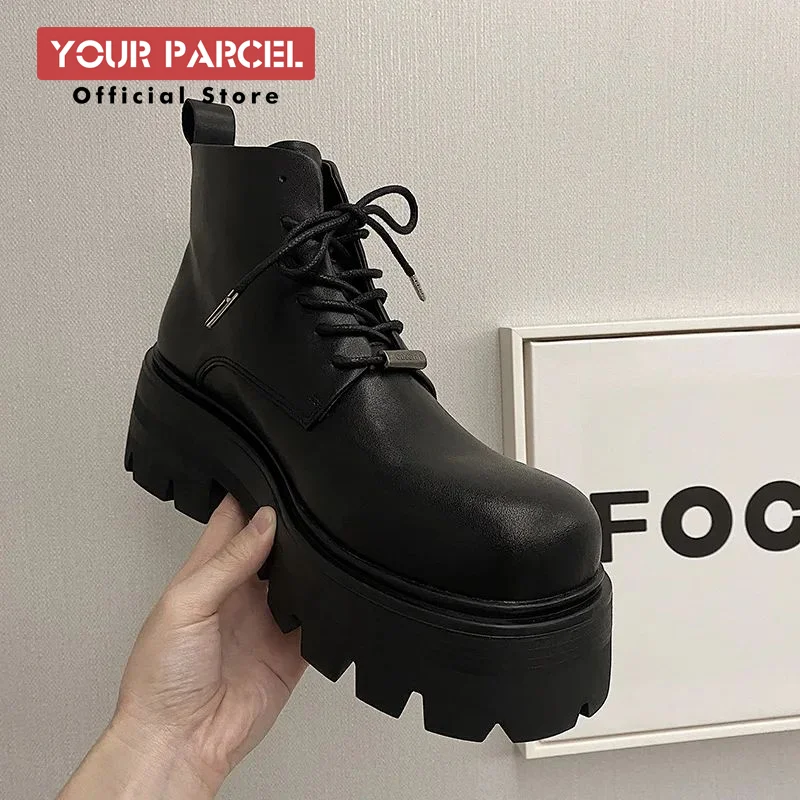 Mating Boots Men's Heightened 7CM Thick Sole Trendy Low Top Chelsea Boots High Top Big Head Derby Derbies Shoes