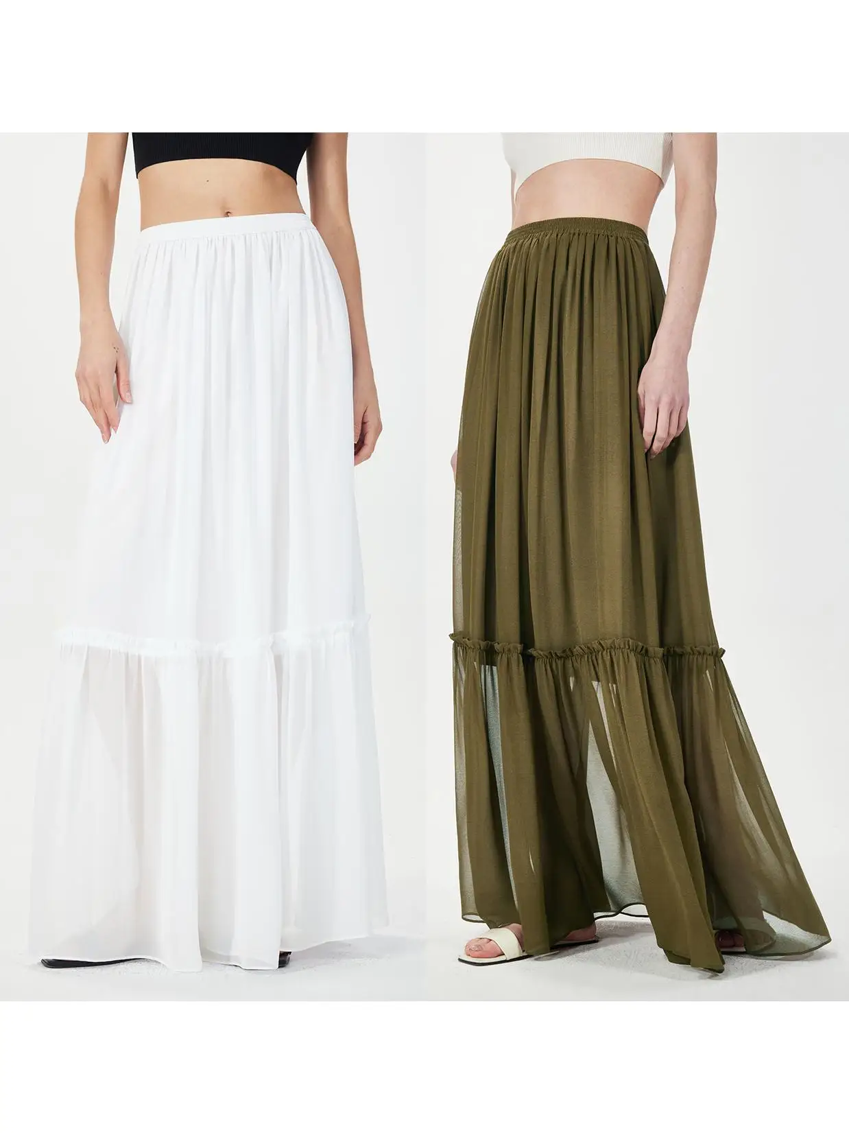 Elegant Fairy Skirt Exclusive Customized Silk  Floaty Mesh Splice Elastic Waist Long Half Skirt Casual Style A-Line L...