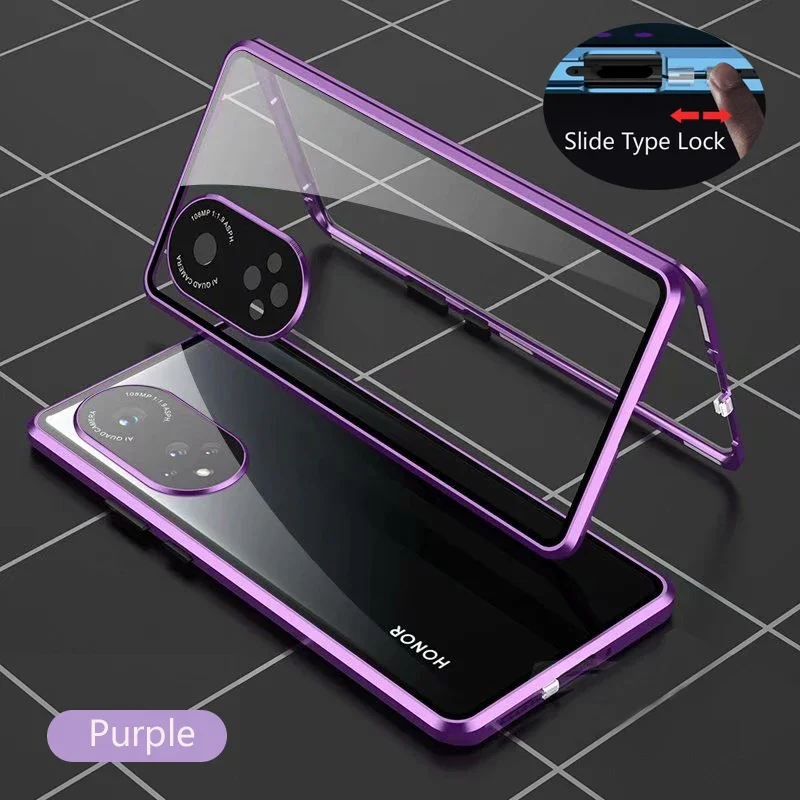 Magnetic Metal Front Back Glass Snap Buckle Case For Honor 200 Smart 90 Lite 50 70 Pro Plus Full Lens Protection Cover Cases