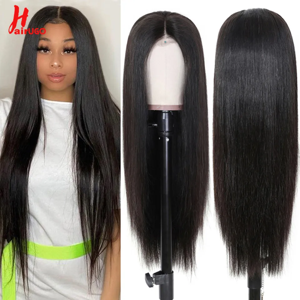 HairUGo-Perruque Lace Closure Wig Naturelle, Cheveux Lisses, 5x5, avec Baby Hair, Transparent, pour Femme