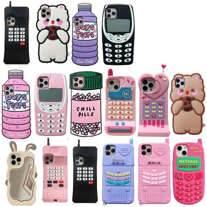 For iPhone 14 Plus 6 6s SE 3D Cartoon Cute Animal Silicone Cover For iPhone 13 12 11 Pro XS Max 7 8 X XR Phone Case Fundas Coque