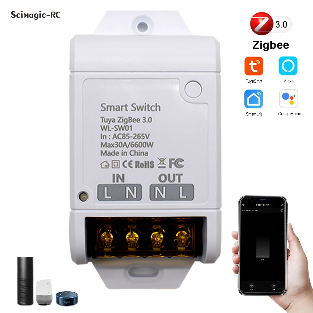 

ZIGBEE Smart Switch WIFI 6600W / 4000W 30A 20A Relay Module Wireless Remote Control Breaker Work with Alexa Tuya Smart Life APP
