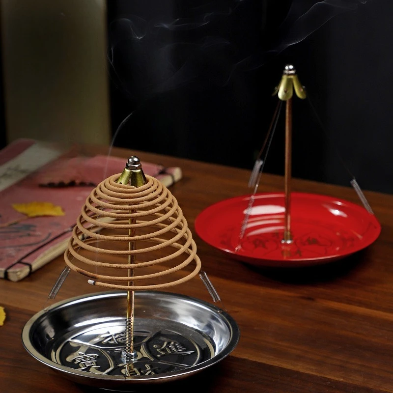 15cm Diameter Coil Incense Burner Red Stainless Steel Ash Catcher Anti Extinguishing Incense Plate Ring Incense Rack Home Decor