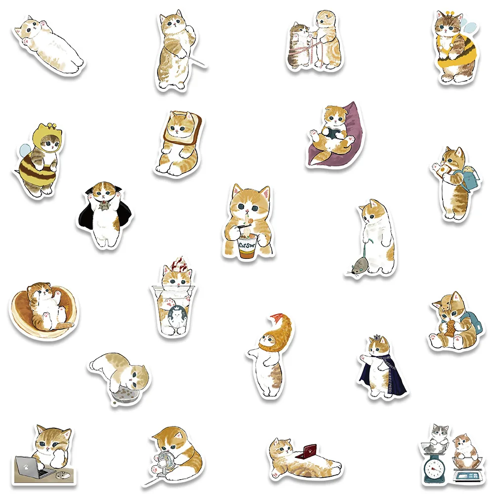 10/30/64PCS Cute Orange Cat Cartoon Stickers DIY Decoration Suitcase Scrapbooking Phone Laptop Stationery Kitty Kid Toy Sticker