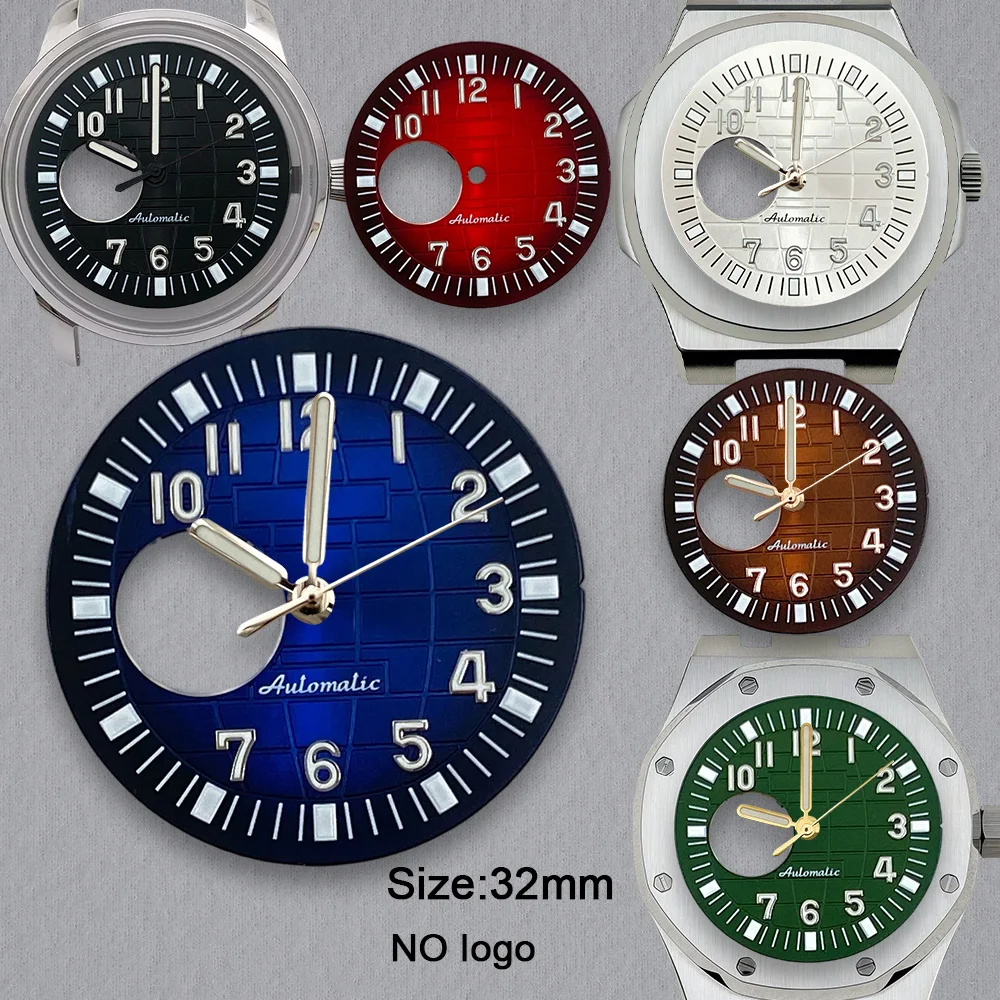 32mm No Logo Hollow Out Dial For NH38 Movement Custom Logo Green Luminous Watch Dials Hands Watch Accessories Repair Tools