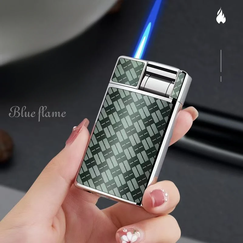 Newly Direct Blue Flame Lighter with Cigar Holder Creative Leverage Button Metal Windproof Electronic Lighter Men's Gift 2026