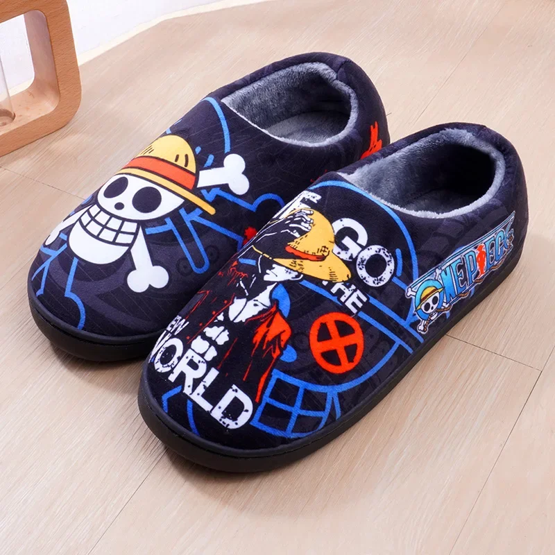 One Piece Logo Chooper Luffy Indoor Slippers Flat Home Cute Cartoon Slippers Unisex Couple Heel Cover Warm Non-slip Shoes Winter