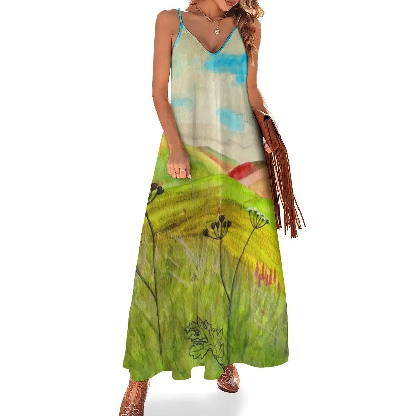 

Beautiful Hills and Sky; Landscape Dress, From Acrylic Painting Sleeveless Dress sexy dress for women