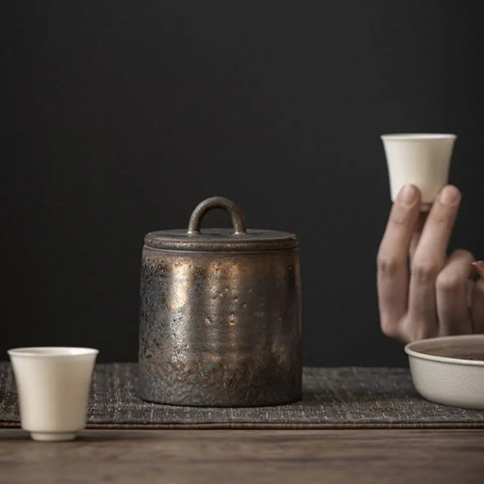 Kiln-change Glaze Vintage Ceramic Tea Jar Sealed Dustproof Seasoning Jar Moisture-proof 350 ML Food Container Spice