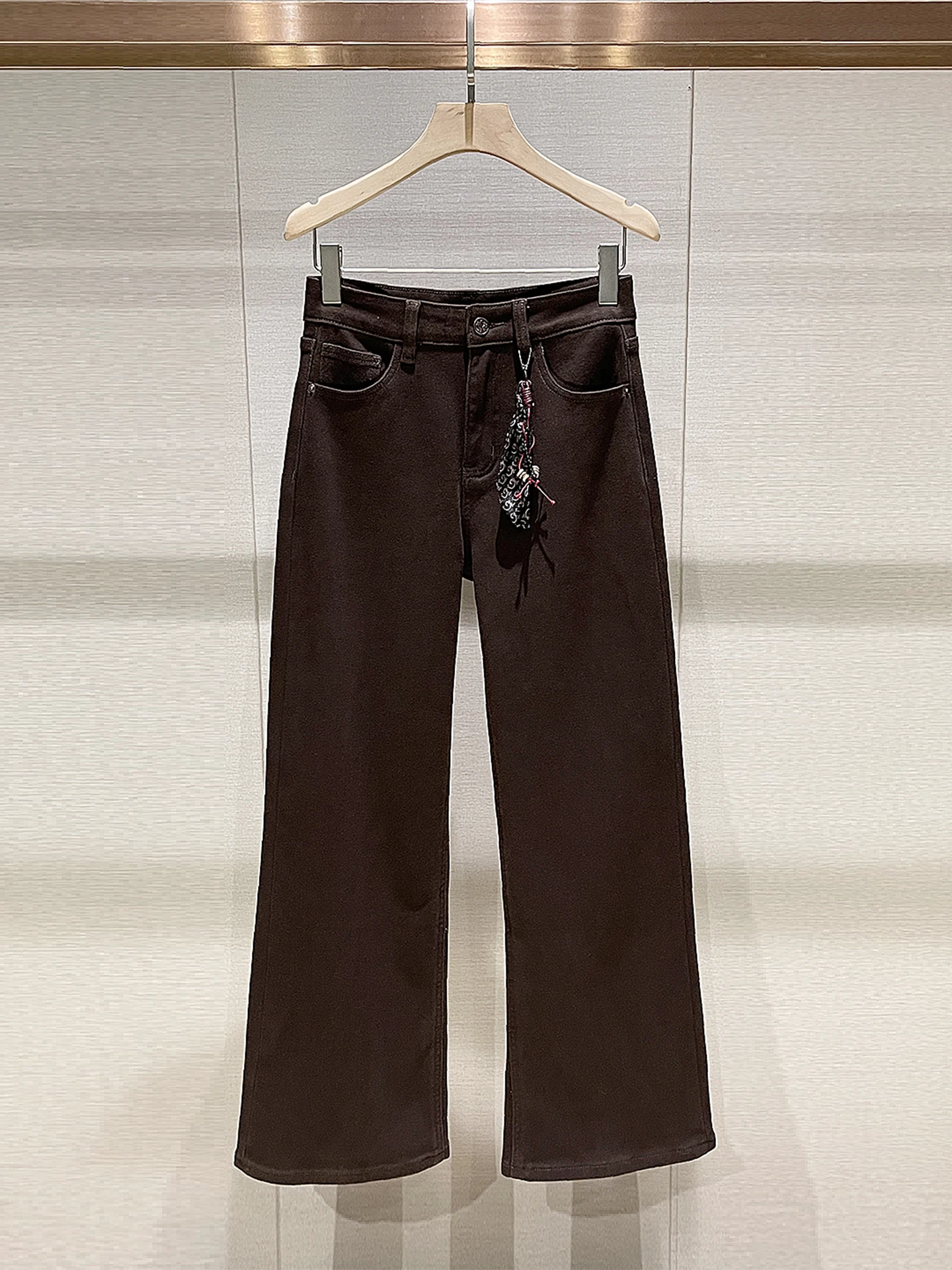 

Коричневые джинсы прямого кроя с подкладкой, женские, утепленные, зимние, с высокой талией, облегающие, широкие брюки, повседневные длинные штаны